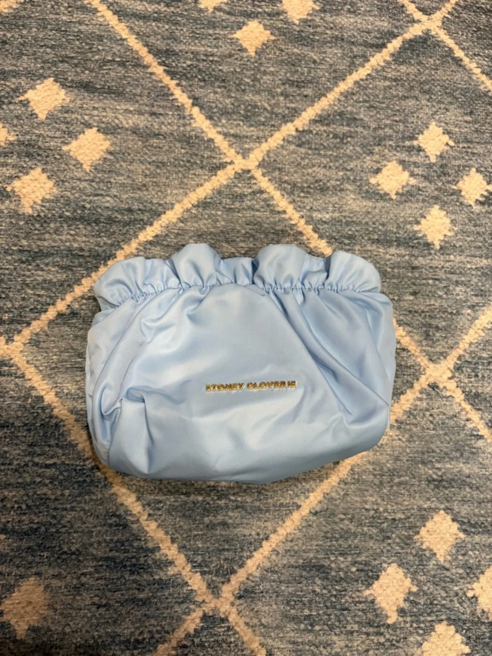 Stoney Clover Lane Light Blue Cosmetic Pouch with Pink Bow